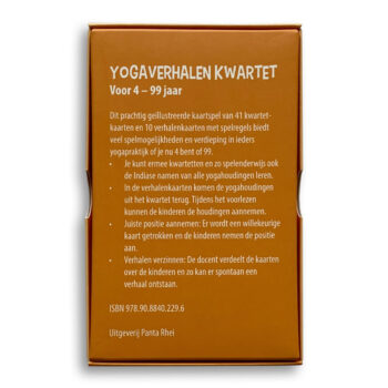 Korte beschrijving op het doosje van Yoga Verhalen Kwartet gemaakt door Emotieboeken